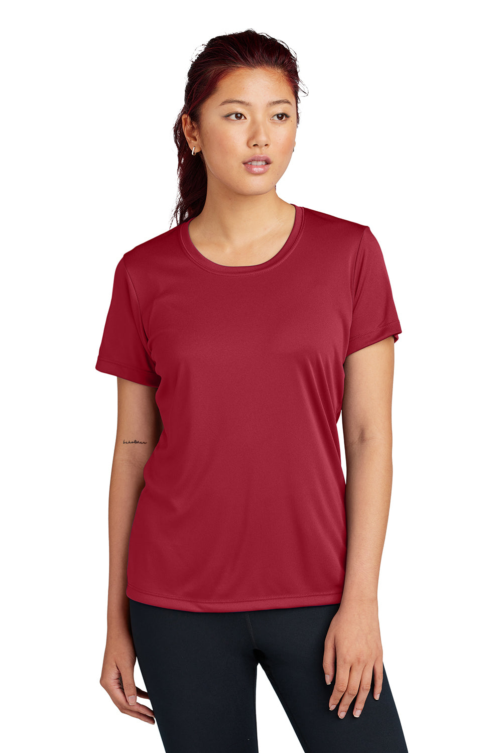 Sport-Tek LST350 Womens Competitor Moisture Wicking Short Sleeve Crewneck T-Shirt Deep Red Model Front