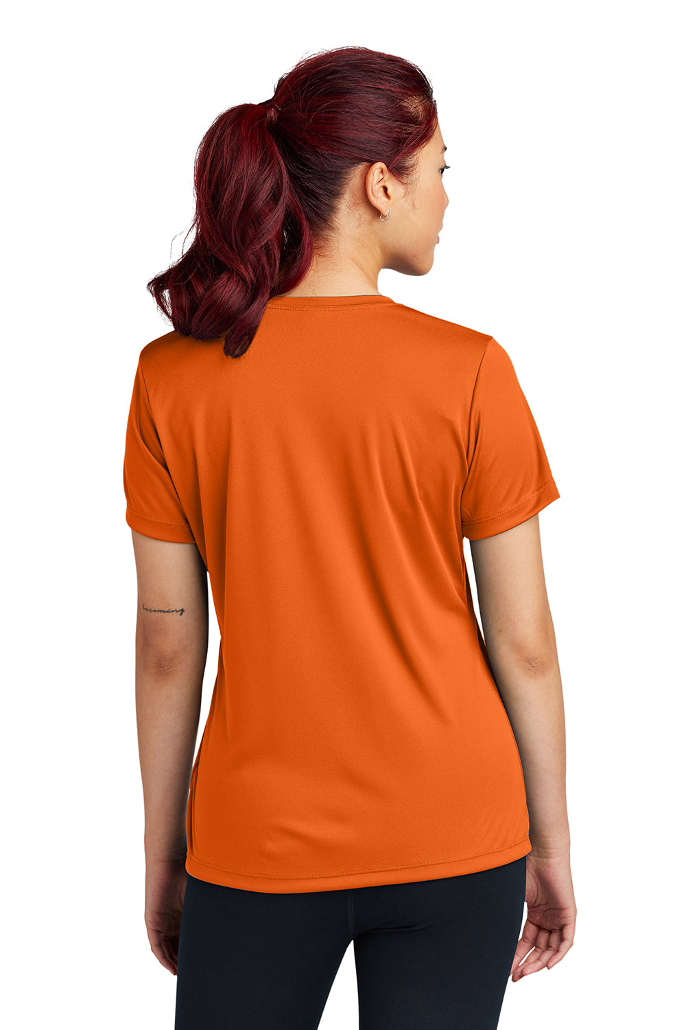 Sport-Tek LST350 Womens Competitor Moisture Wicking Short Sleeve Crewneck T-Shirt Deep Orange Model Back