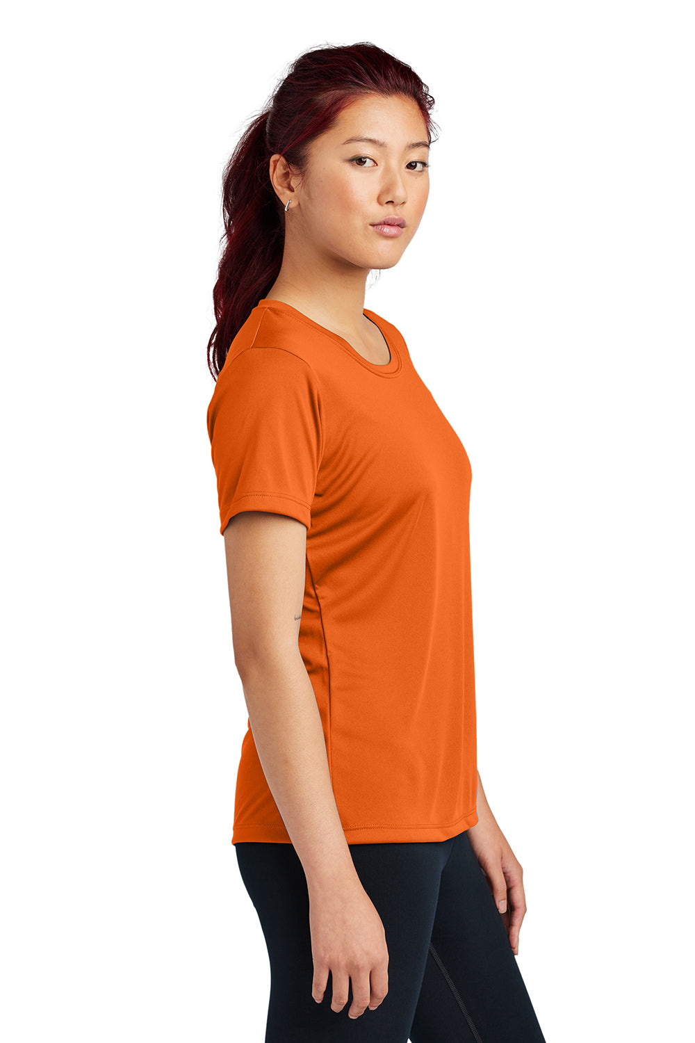 Sport-Tek LST350 Womens Competitor Moisture Wicking Short Sleeve Crewneck T-Shirt Deep Orange Model Side