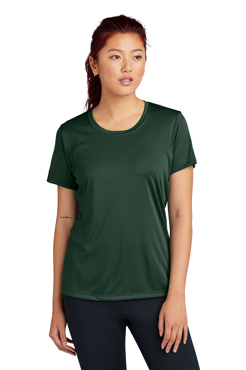 Sport-Tek LST350 Womens Competitor Moisture Wicking Short Sleeve Crewneck T-Shirt Forest Green Model Front