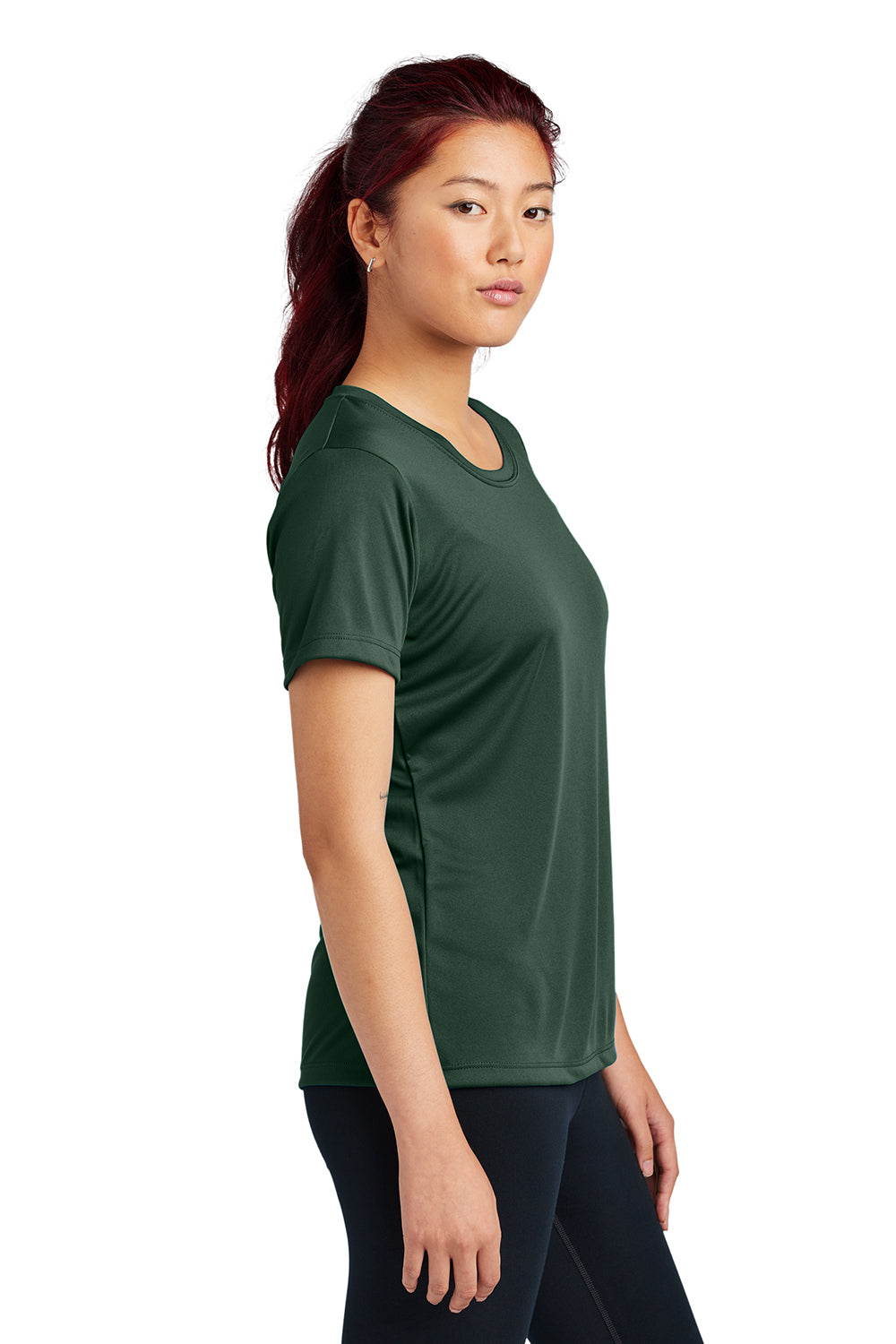 Sport-Tek LST350 Womens Competitor Moisture Wicking Short Sleeve Crewneck T-Shirt Forest Green Model Side