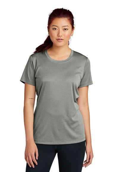 Sport-Tek LST350 Womens Competitor Moisture Wicking Short Sleeve Crewneck T-Shirt Heather Concrete Grey Model Front