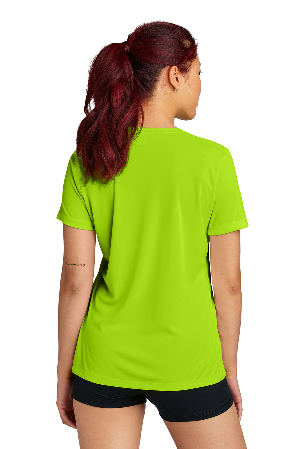 Sport-Tek LST350 Womens Competitor Moisture Wicking Short Sleeve Crewneck T-Shirt Lime Shock Green Model Back