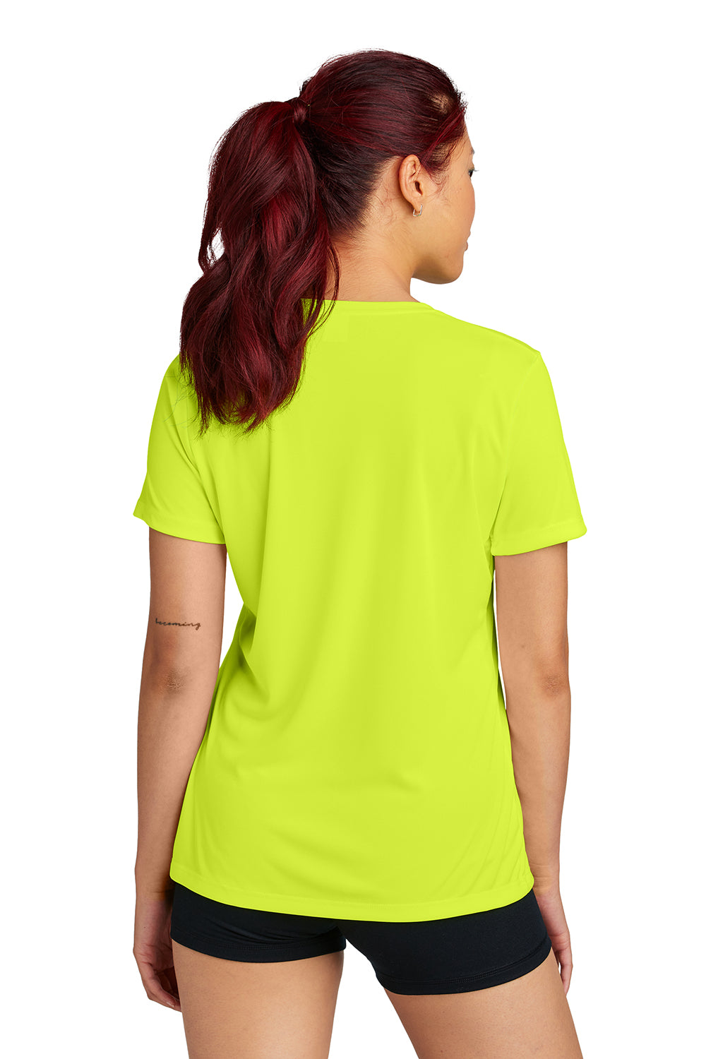 Sport-Tek LST350 Womens Competitor Moisture Wicking Short Sleeve Crewneck T-Shirt Neon Yellow Model Back