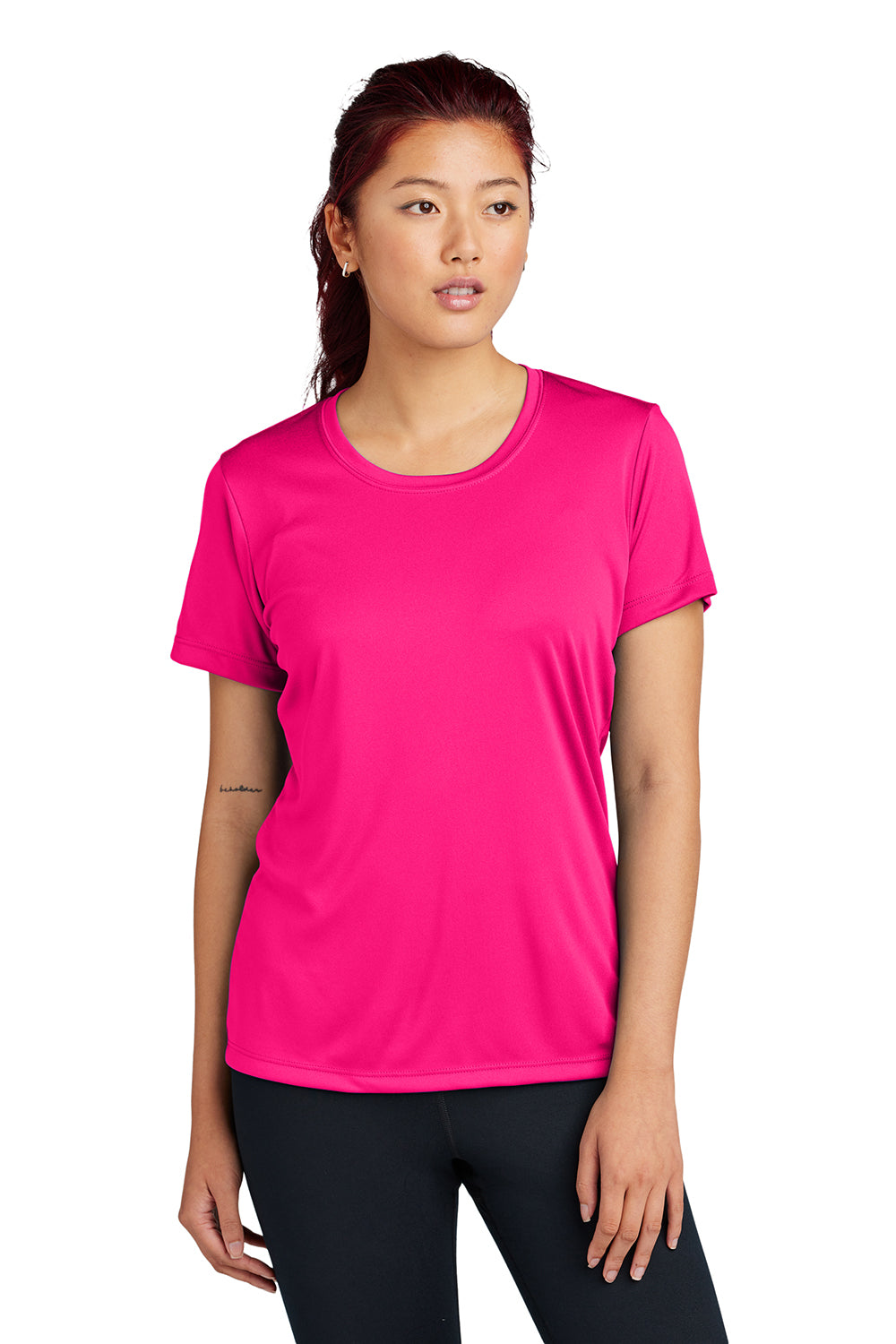 Sport-Tek LST350 Womens Competitor Moisture Wicking Short Sleeve Crewneck T-Shirt Raspberry Pink Model Front