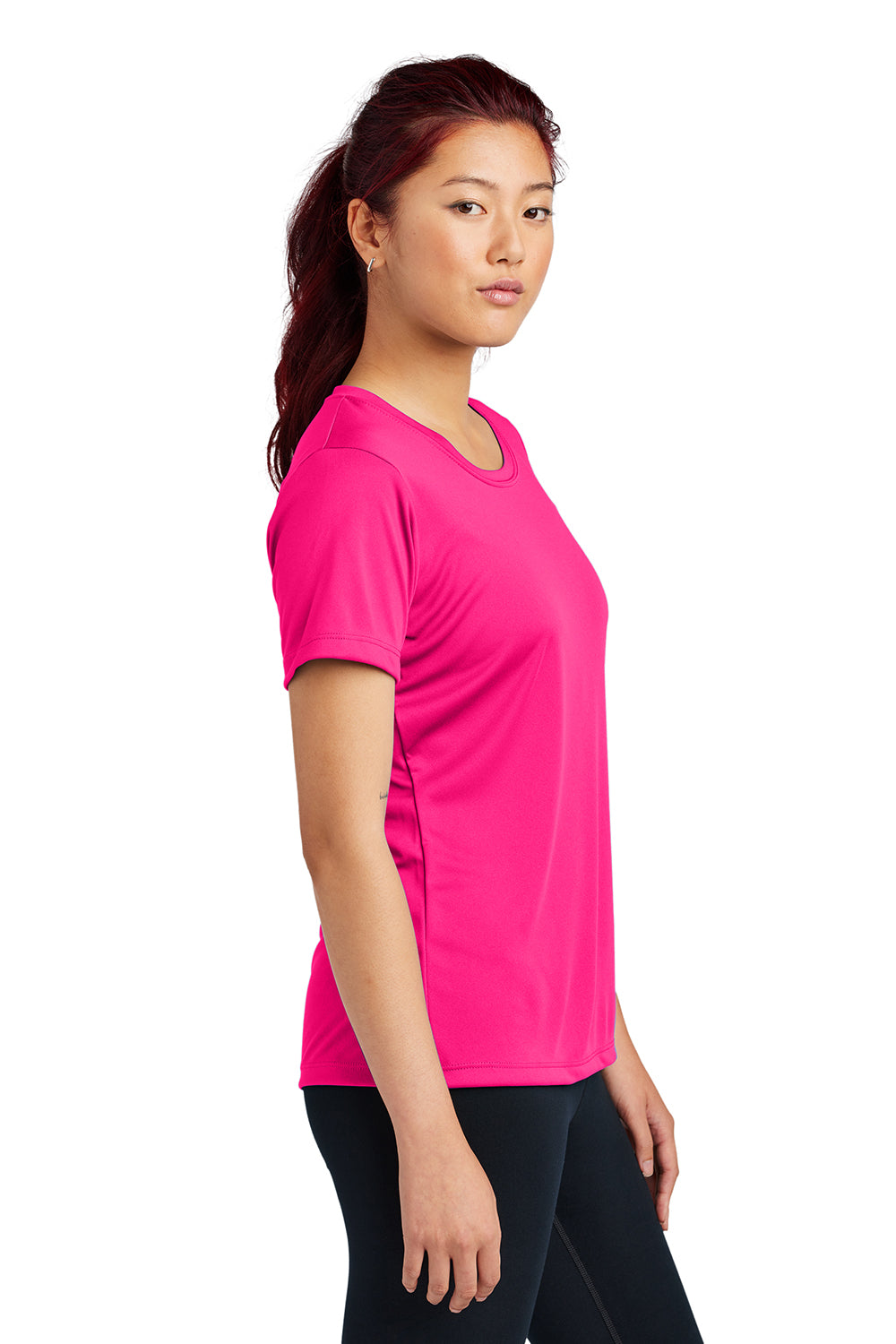 Sport-Tek LST350 Womens Competitor Moisture Wicking Short Sleeve Crewneck T-Shirt Raspberry Pink Model Side