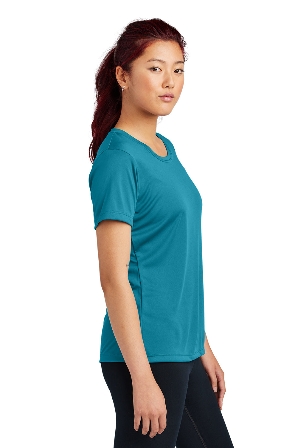 Sport-Tek LST350 Womens Competitor Moisture Wicking Short Sleeve Crewneck T-Shirt Tropic Blue Model Side