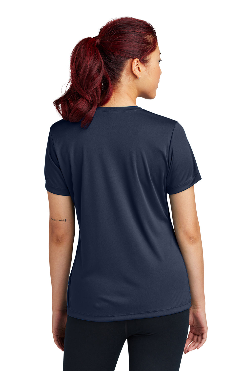 Sport-Tek LST350 Womens Competitor Moisture Wicking Short Sleeve Crewneck T-Shirt True Navy Blue Model Back