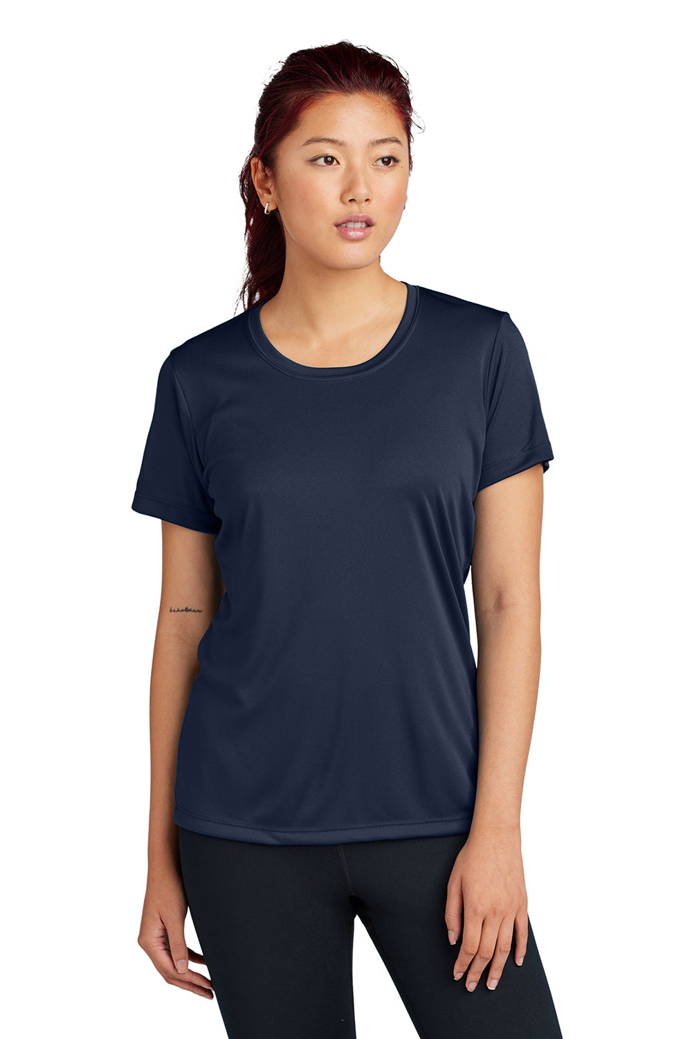 Sport-Tek LST350 Womens Competitor Moisture Wicking Short Sleeve Crewneck T-Shirt True Navy Blue Model Front