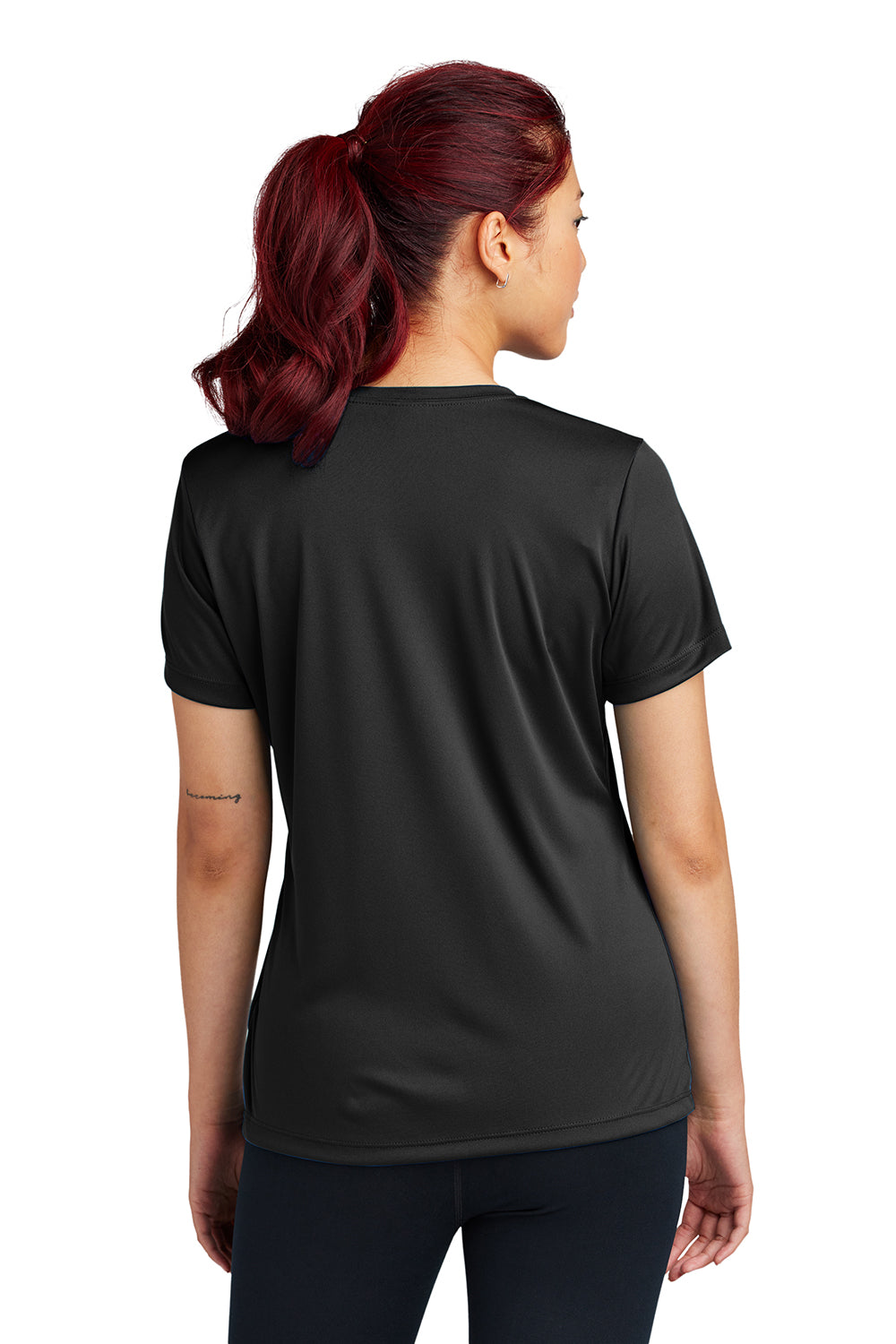 Sport-Tek LST350 Womens Competitor Moisture Wicking Short Sleeve Crewneck T-Shirt Black Model Back