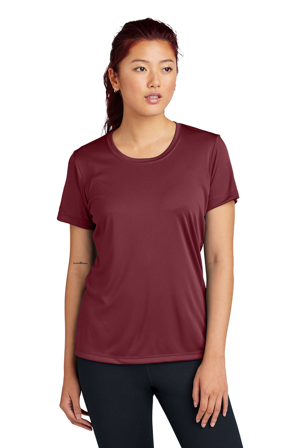 Sport-Tek LST350 Womens Competitor Moisture Wicking Short Sleeve Crewneck T-Shirt Maroon Model Front