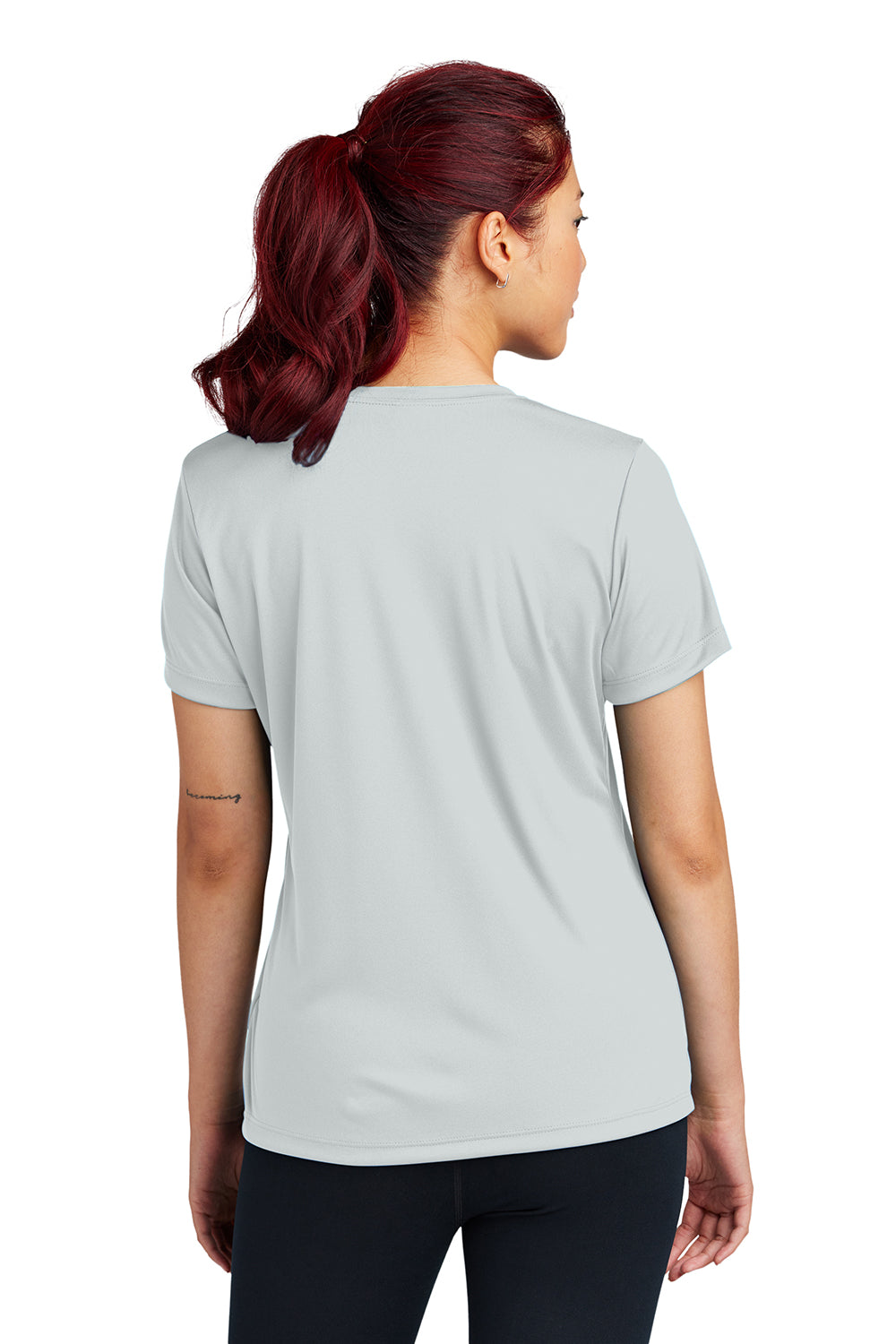 Sport-Tek LST350 Womens Competitor Moisture Wicking Short Sleeve Crewneck T-Shirt Silver Grey Model Back