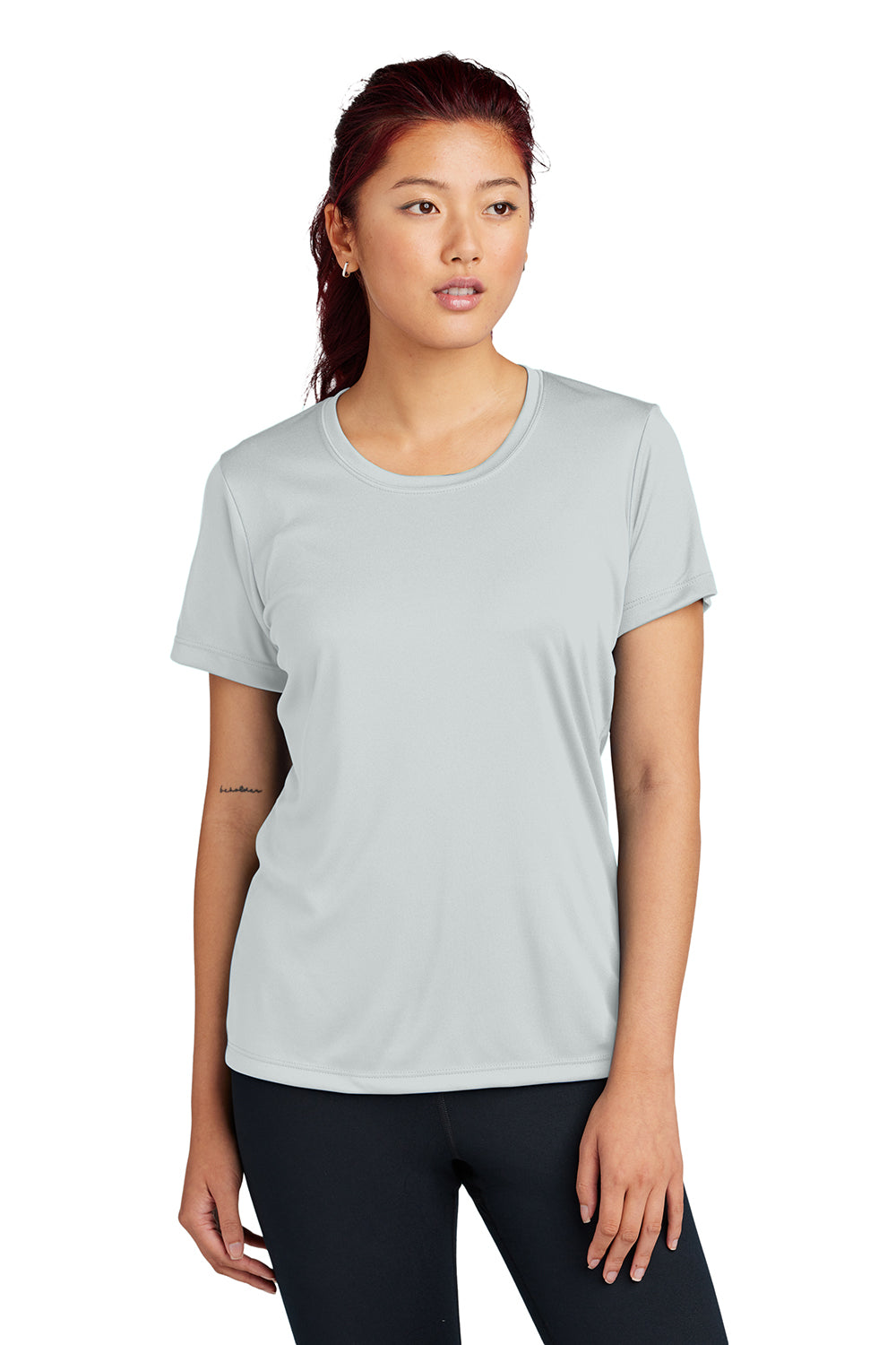 Sport-Tek LST350 Womens Competitor Moisture Wicking Short Sleeve Crewneck T-Shirt Silver Grey Model Front