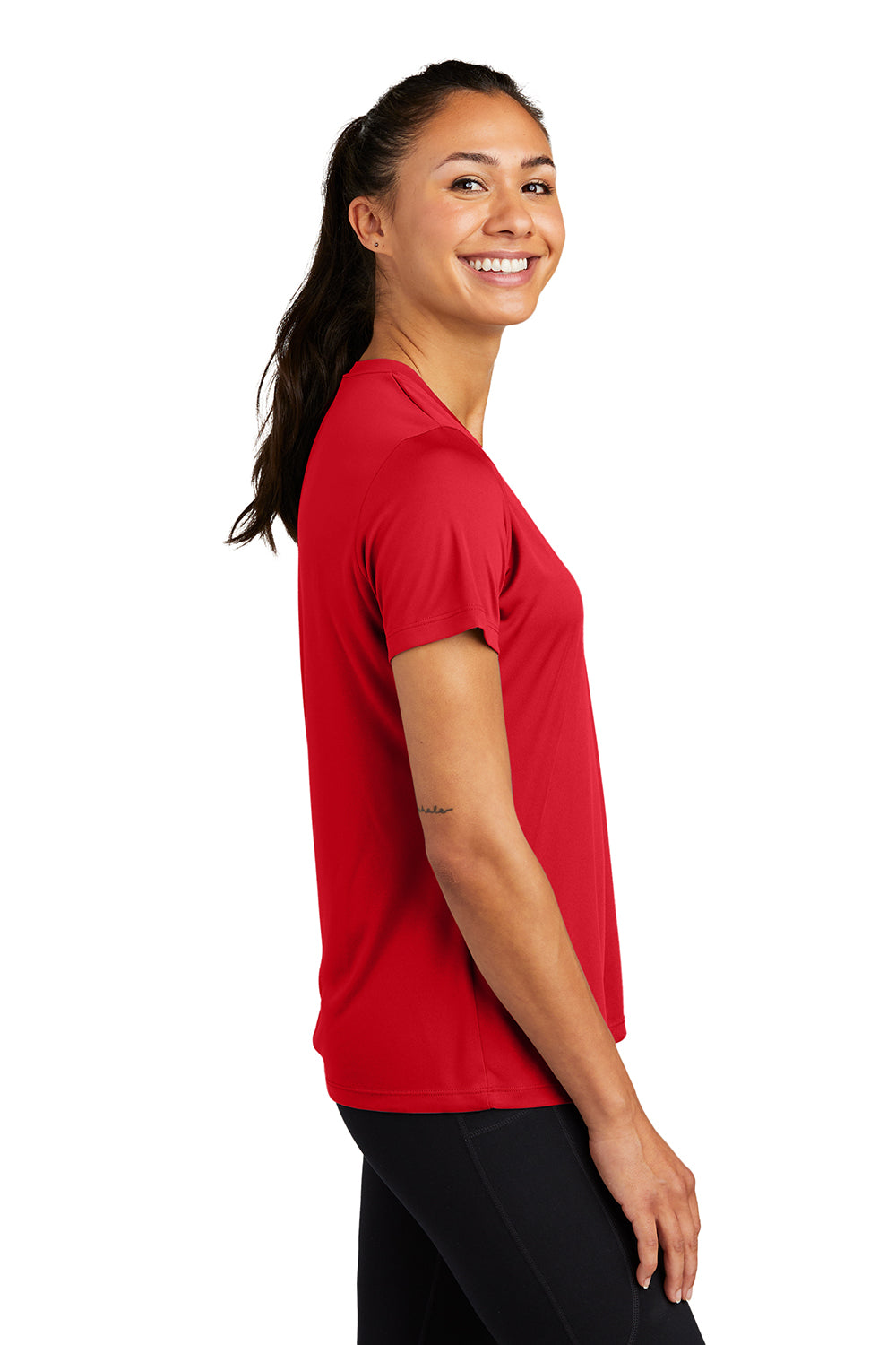 Sport-Tek LST350 Womens Competitor Moisture Wicking Short Sleeve Crewneck T-Shirt True Red Model Side