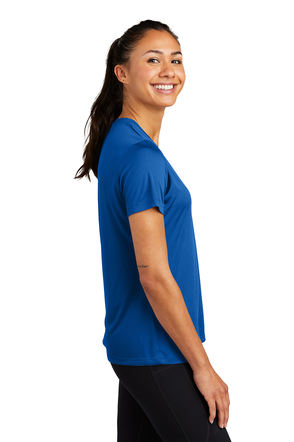 Sport-Tek LST350 Womens Competitor Moisture Wicking Short Sleeve Crewneck T-Shirt True Royal Blue Model Side