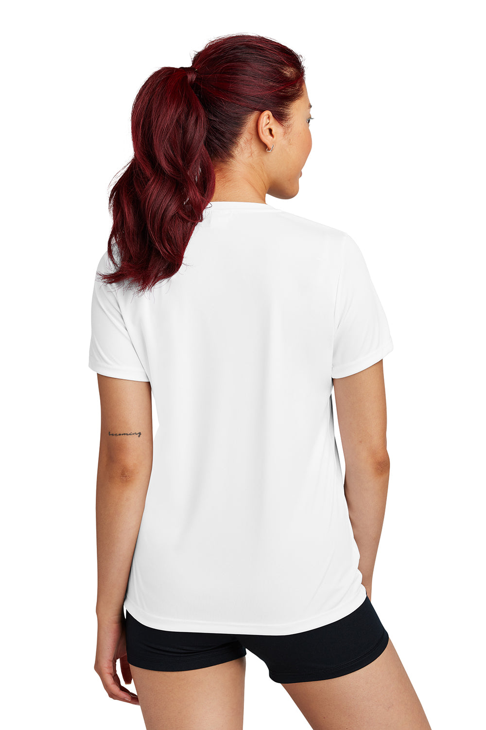 Sport-Tek LST350 Womens Competitor Moisture Wicking Short Sleeve Crewneck T-Shirt White Model Back