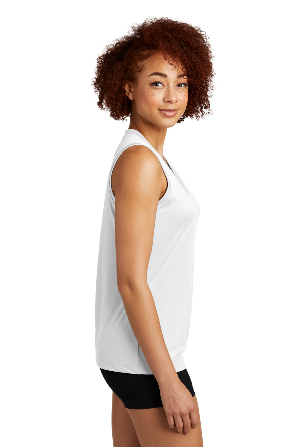 Sport-Tek LST352 Womens Competitor Moisture Wicking Tank Top White Model Side