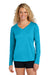 Sport-Tek LST353LS Womens Competitor Moisture Wicking Long Sleeve V-Neck T-Shirt Atomic Blue Model Front