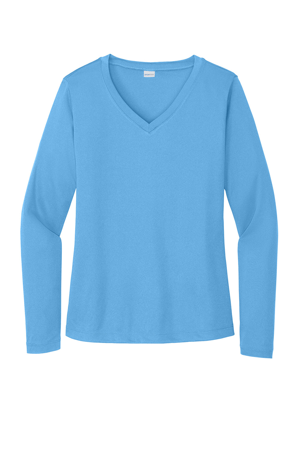 Sport-Tek LST353LS Womens Competitor Moisture Wicking Long Sleeve V-Neck T-Shirt Carolina Blue Flat Front