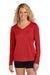 Sport-Tek LST353LS Womens Competitor Moisture Wicking Long Sleeve V-Neck T-Shirt Deep Red Model Front