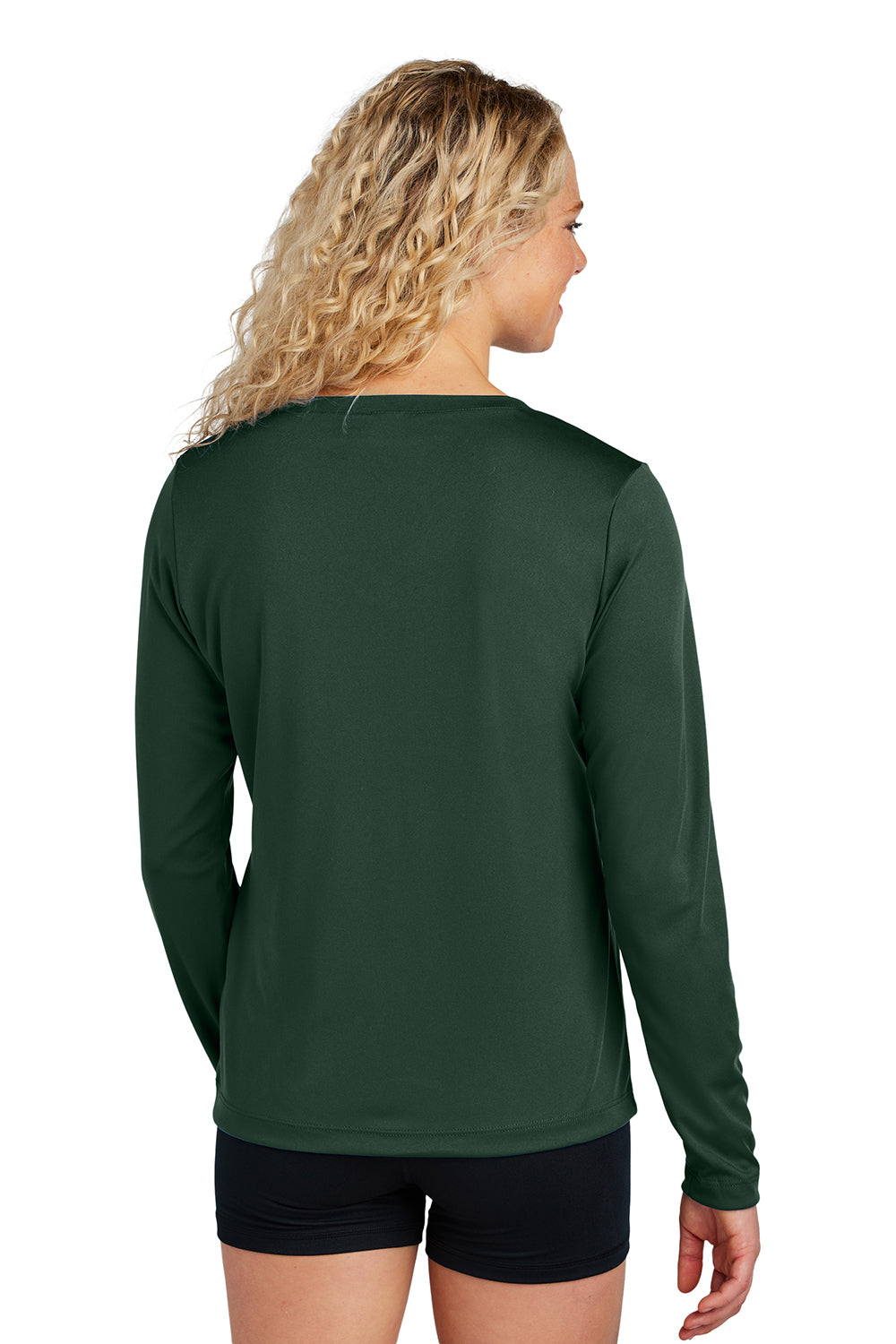 Sport-Tek LST353LS Womens Competitor Moisture Wicking Long Sleeve V-Neck T-Shirt Forest Green Model Back