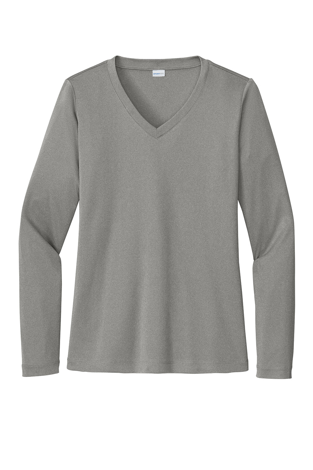 Sport-Tek LST353LS Womens Competitor Moisture Wicking Long Sleeve V-Neck T-Shirt Heather Concrete Grey Flat Front