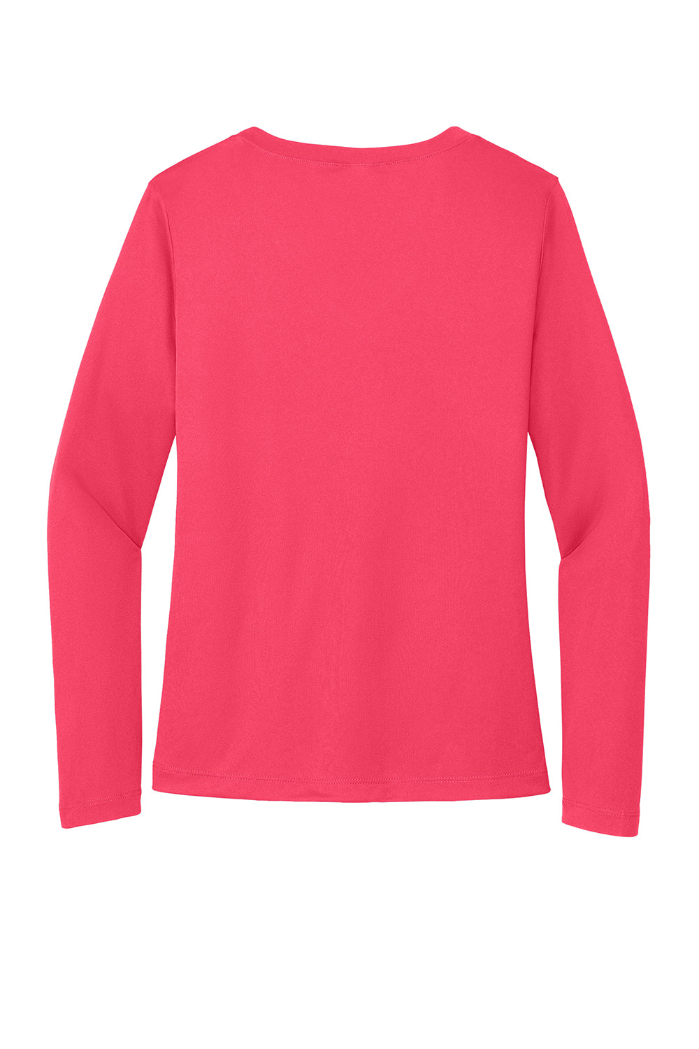 Sport-Tek LST353LS Womens Competitor Moisture Wicking Long Sleeve V-Neck T-Shirt Hot Coral Pink Flat Back