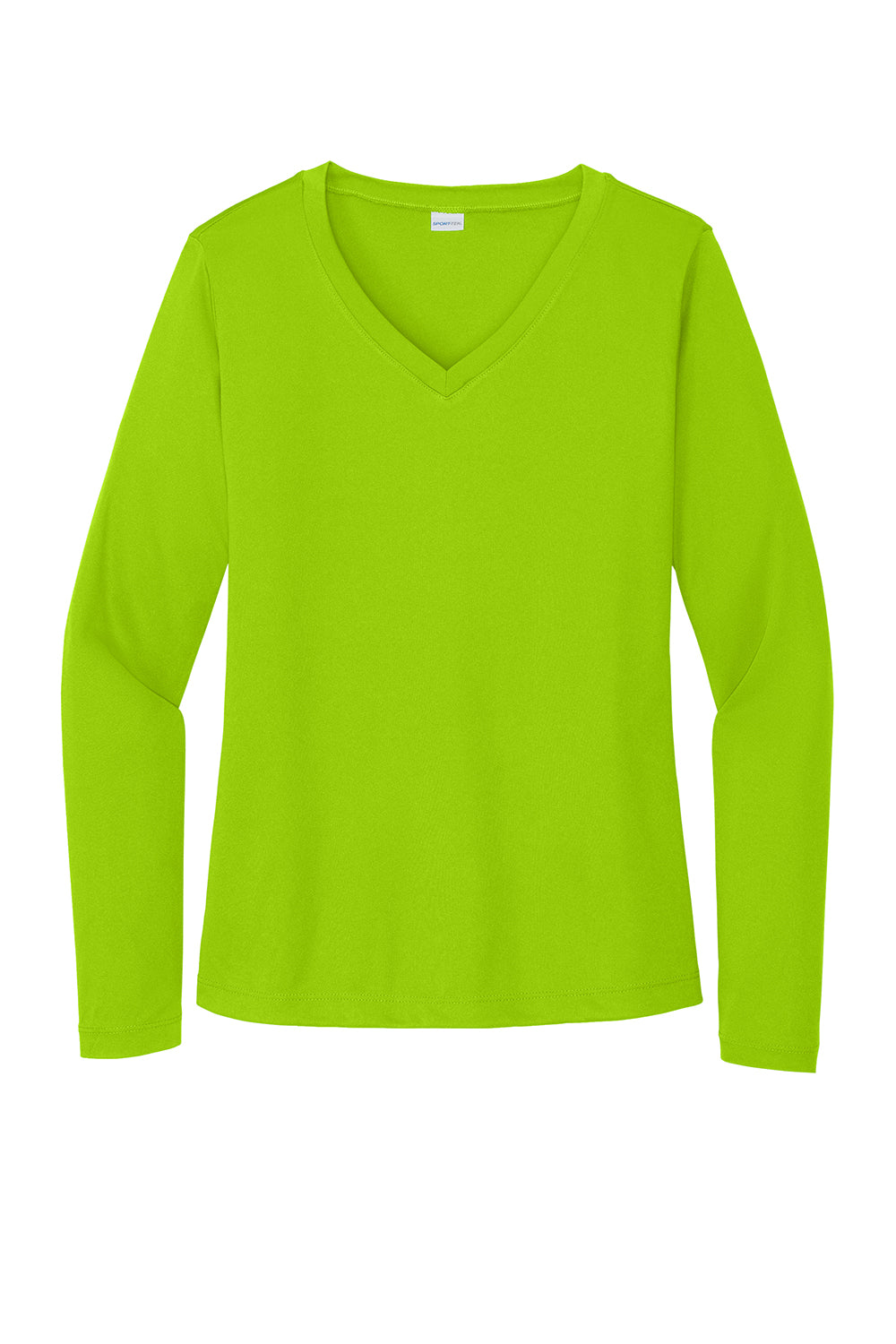 Sport-Tek LST353LS Womens Competitor Moisture Wicking Long Sleeve V-Neck T-Shirt Lime Shock Green Flat Front