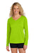 Sport-Tek LST353LS Womens Competitor Moisture Wicking Long Sleeve V-Neck T-Shirt Lime Shock Green Model Front