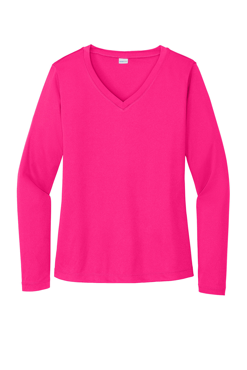 Sport-Tek LST353LS Womens Competitor Moisture Wicking Long Sleeve V-Neck T-Shirt Raspberry Pink Flat Front