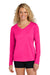 Sport-Tek LST353LS Womens Competitor Moisture Wicking Long Sleeve V-Neck T-Shirt Raspberry Pink Model Front