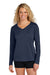 Sport-Tek LST353LS Womens Competitor Moisture Wicking Long Sleeve V-Neck T-Shirt True Navy Blue Model Front