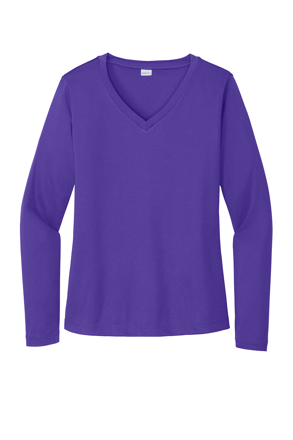 Sport-Tek LST353LS Womens Competitor Moisture Wicking Long Sleeve V-Neck T-Shirt Purple Flat Front