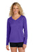 Sport-Tek LST353LS Womens Competitor Moisture Wicking Long Sleeve V-Neck T-Shirt Purple Model Front