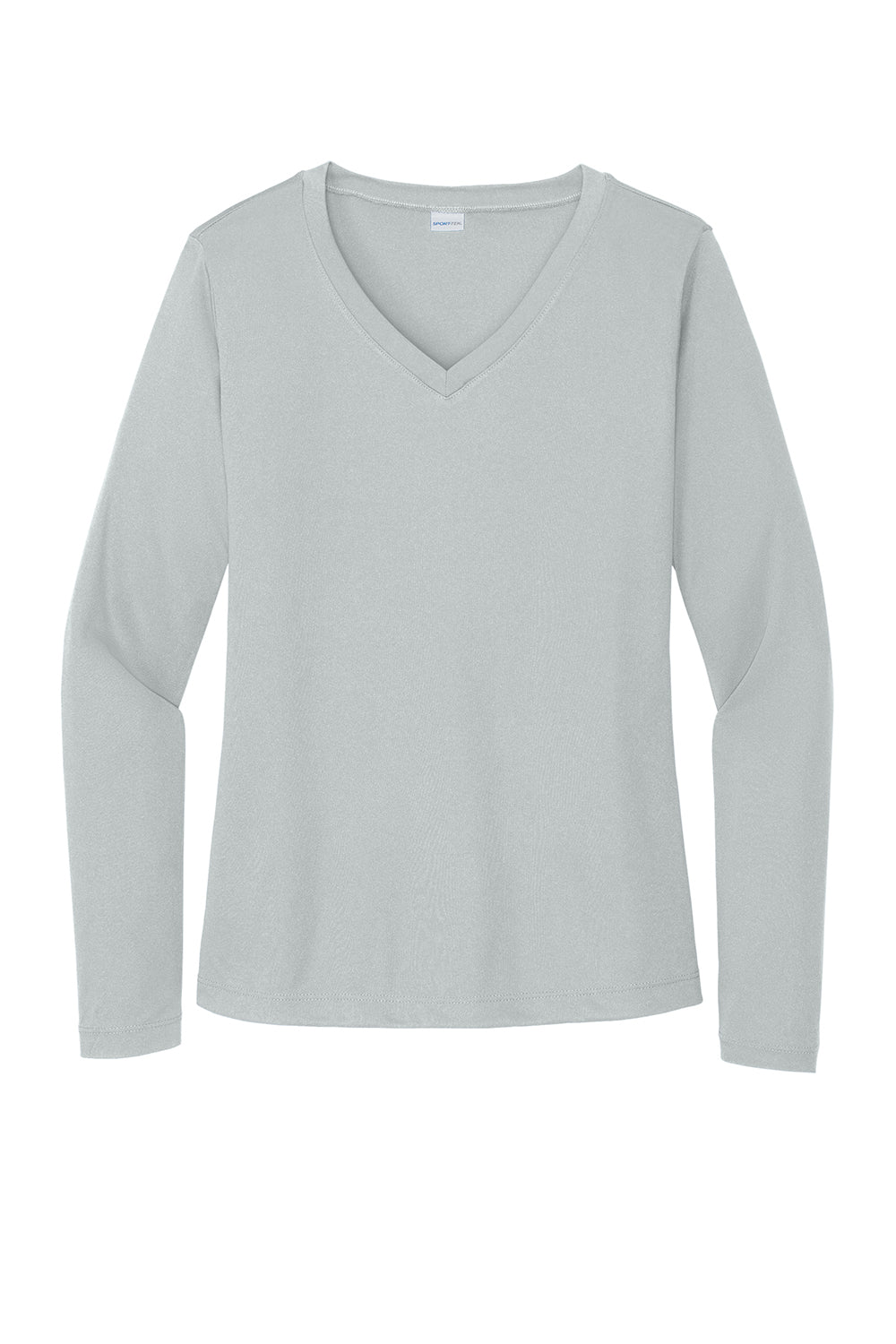 Sport-Tek LST353LS Womens Competitor Moisture Wicking Long Sleeve V-Neck T-Shirt Silver Grey Flat Front