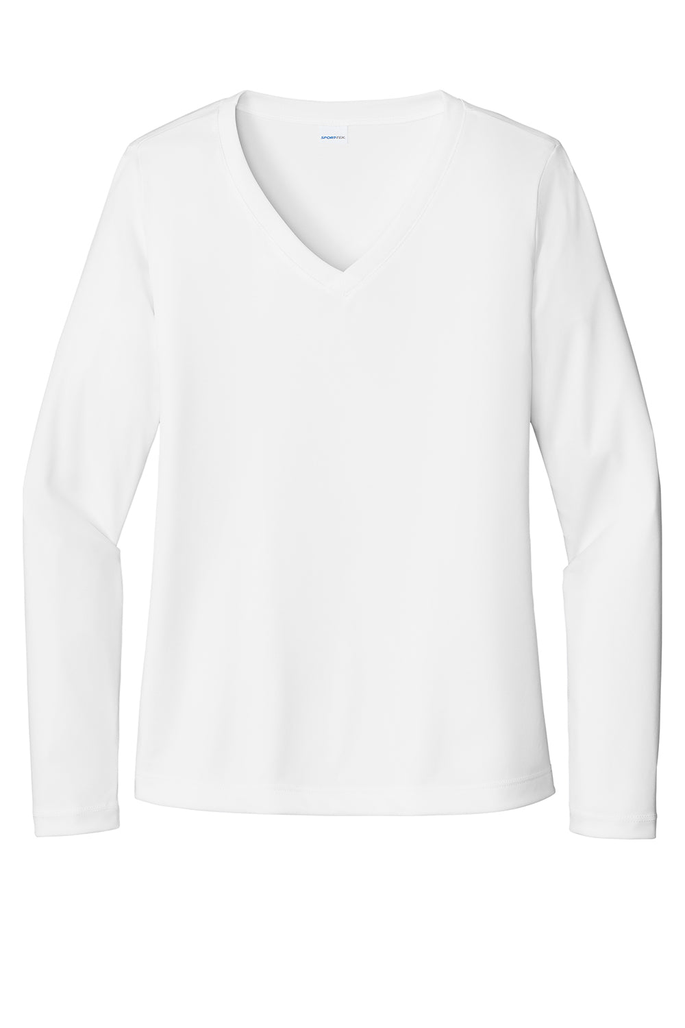 Sport-Tek LST353LS Womens Competitor Moisture Wicking Long Sleeve V-Neck T-Shirt White Flat Front