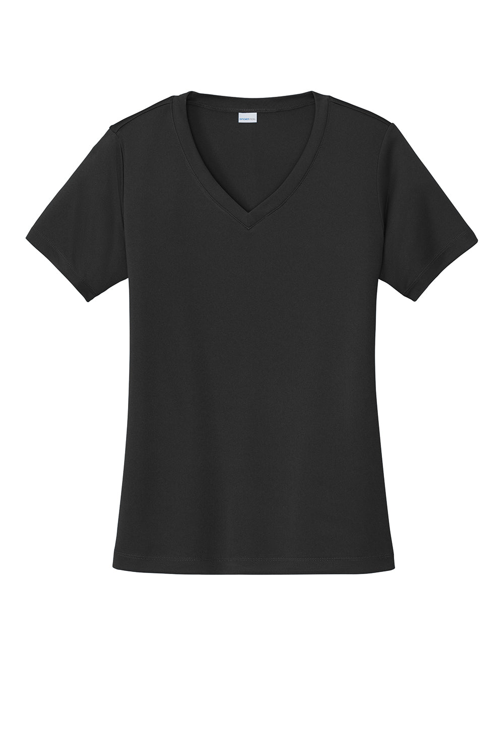 Sport-Tek LST353 Womens Competitor Moisture Wicking Short Sleeve V-Neck T-Shirt Black Flat Front