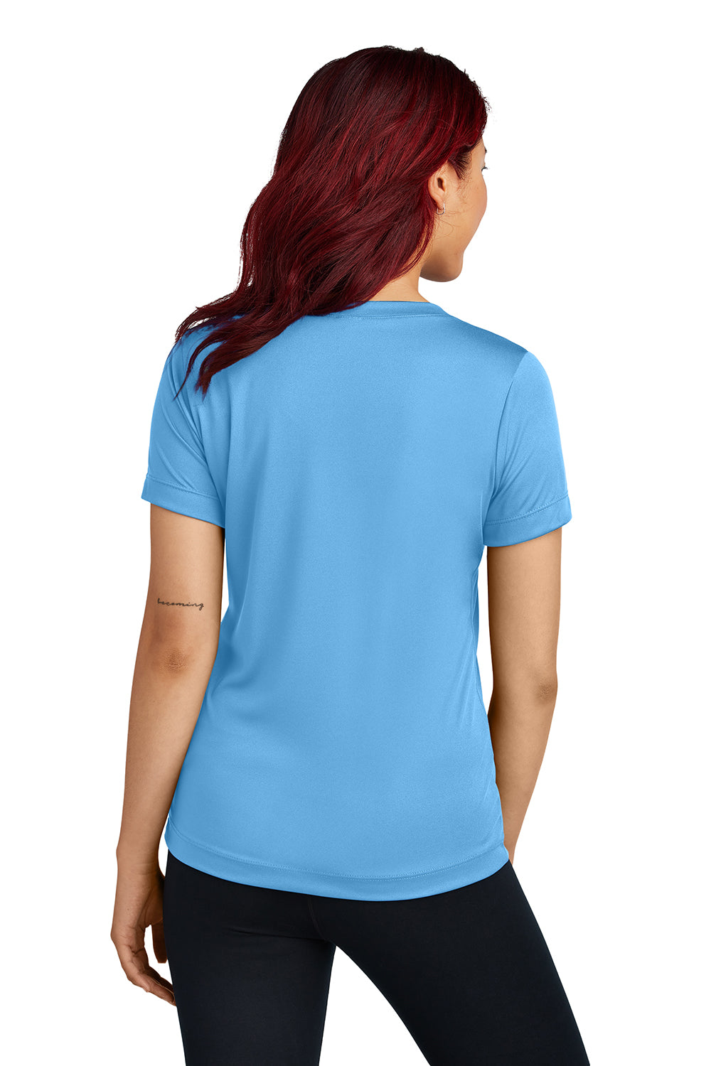 Sport-Tek LST353 Womens Competitor Moisture Wicking Short Sleeve V-Neck T-Shirt Carolina Blue Model Back