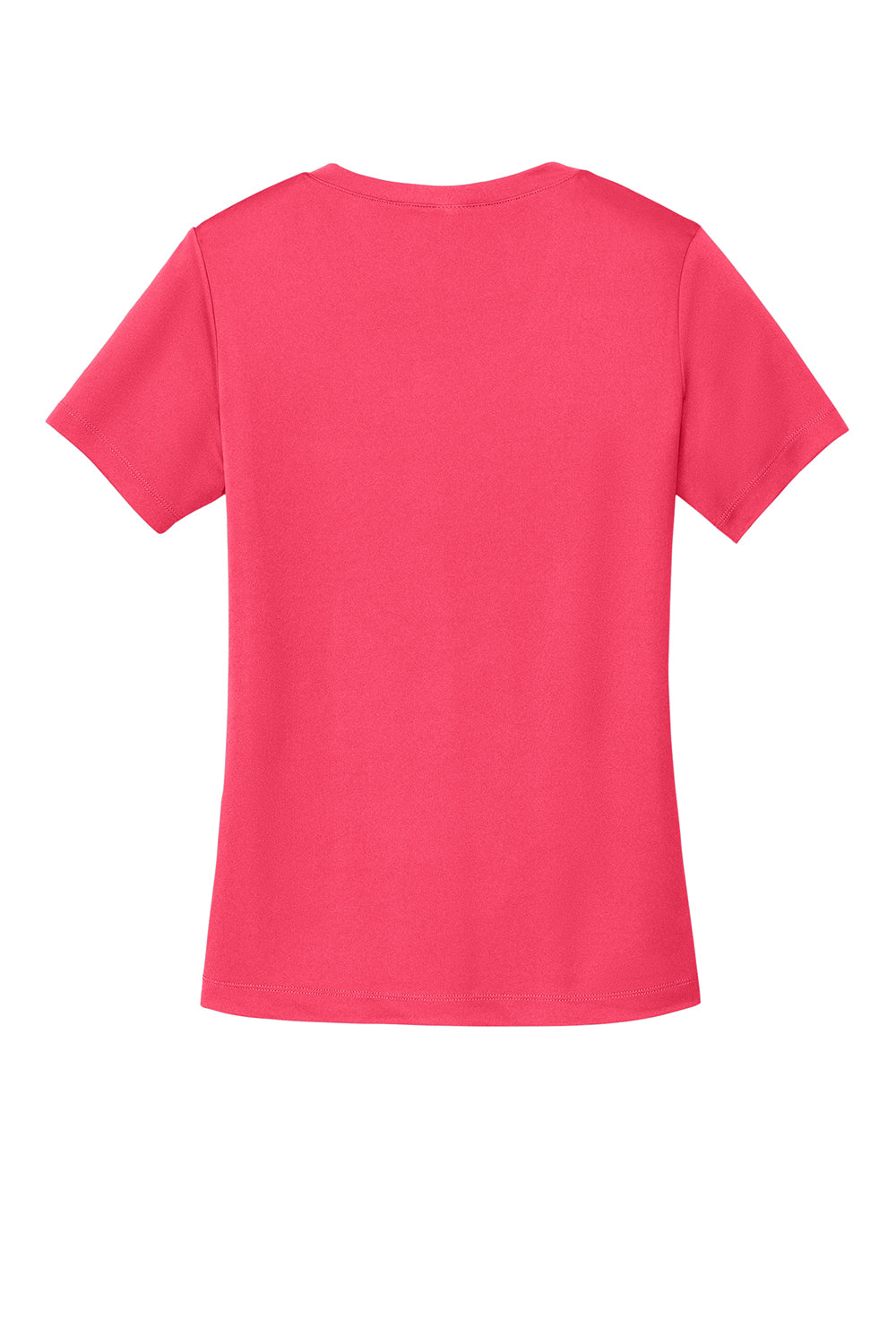 Sport-Tek LST353 Womens Competitor Moisture Wicking Short Sleeve V-Neck T-Shirt Hot Coral Pink Flat Back