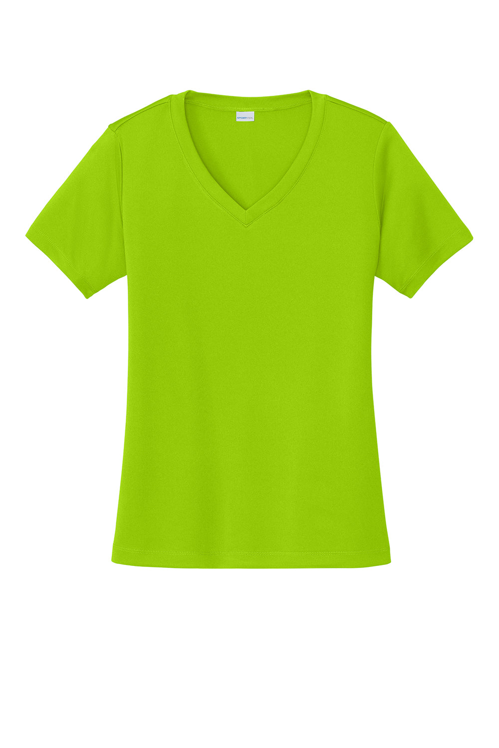 Sport-Tek LST353 Womens Competitor Moisture Wicking Short Sleeve V-Neck T-Shirt Lime Shock Green Flat Front