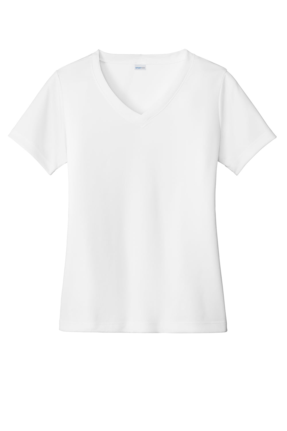 Sport-Tek LST353 Womens Competitor Moisture Wicking Short Sleeve V-Neck T-Shirt White Flat Front