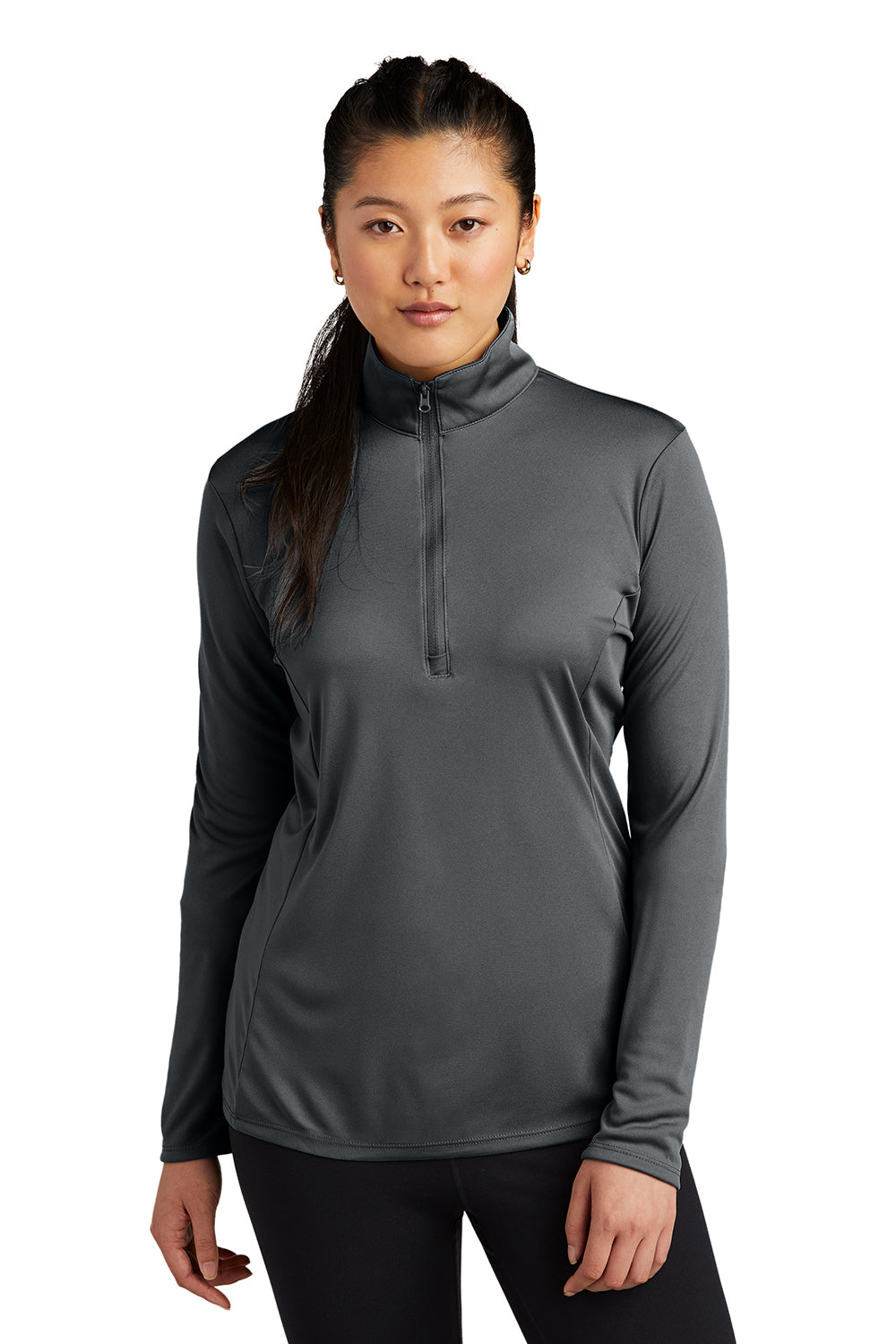 Sport-Tek LST357 Womens Competitor Moisture Wicking 1/4 Zip Sweatshirt Iron Grey Model Front