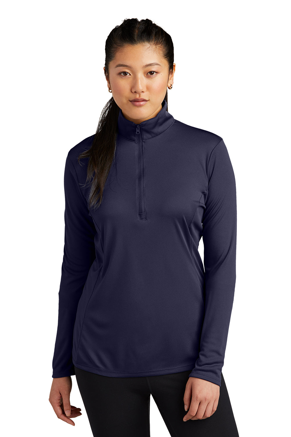 Sport-Tek LST357 Womens Competitor Moisture Wicking 1/4 Zip Sweatshirt True Navy Blue Model Front