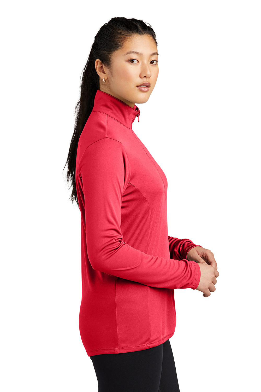 Sport-Tek LST357 Womens Competitor Moisture Wicking 1/4 Zip Sweatshirt True Red Model Side