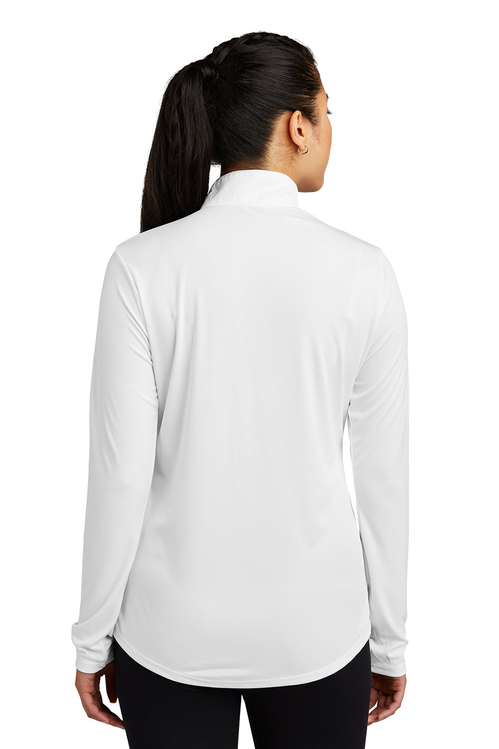 Sport-Tek LST357 Womens Competitor Moisture Wicking 1/4 Zip Sweatshirt White Model Back