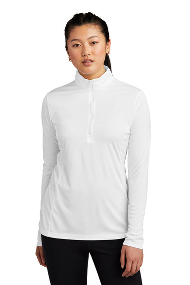 Sport-Tek LST357 Womens Competitor Moisture Wicking 1/4 Zip Sweatshirt White Model Front