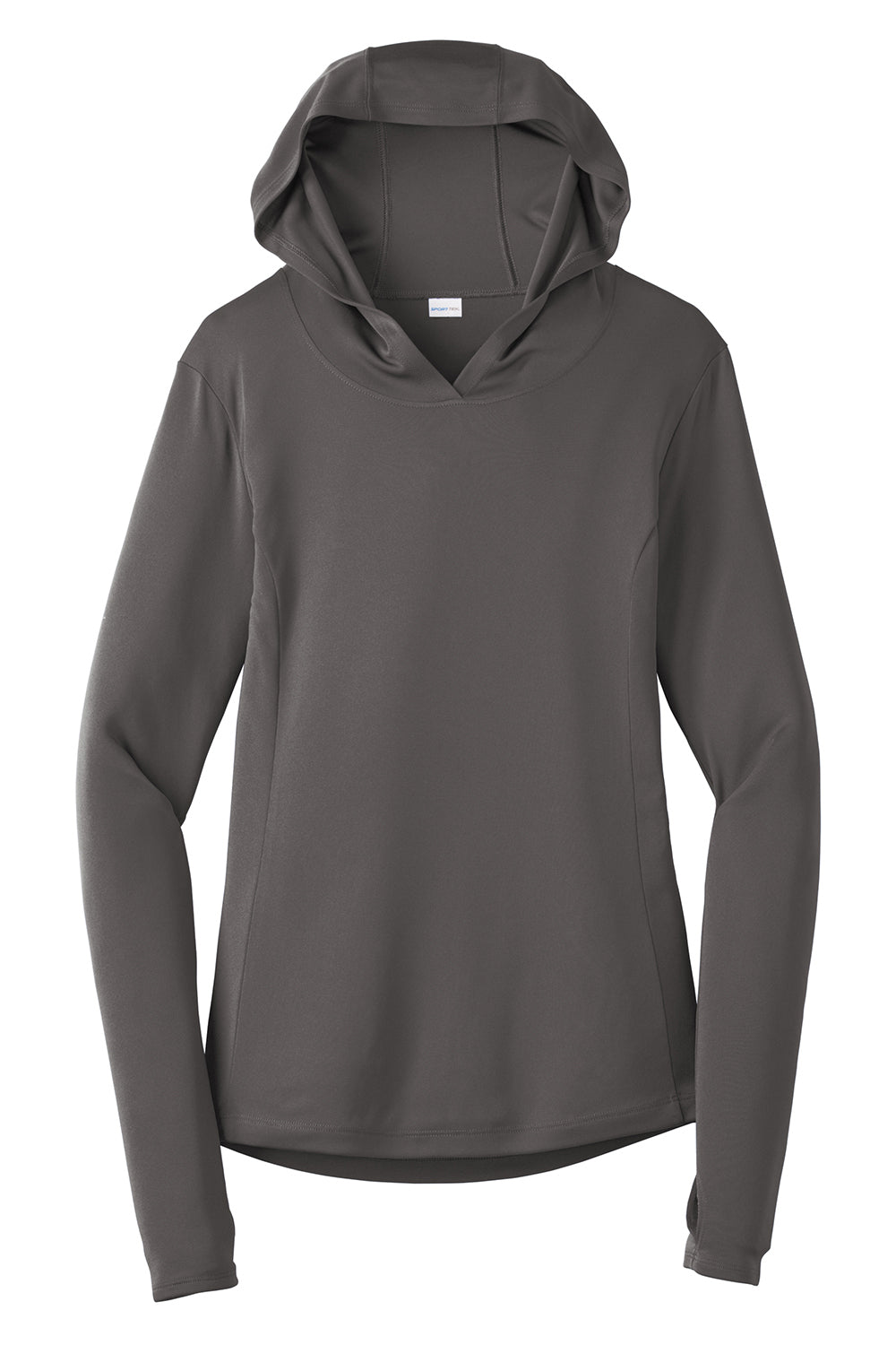 Sport-Tek LST358 Womens Competitor Moisture Wicking Long Sleeve Hooded T-Shirt Hoodie Iron Grey Flat Front