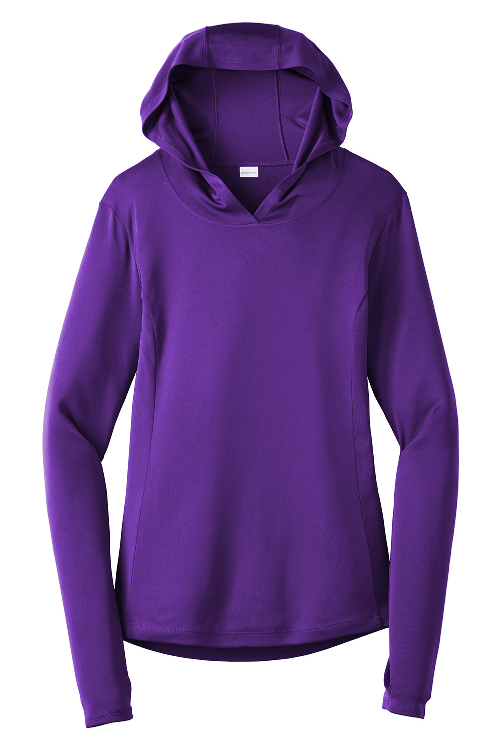 Sport-Tek LST358 Womens Competitor Moisture Wicking Long Sleeve Hooded T-Shirt Hoodie Purple Flat Front