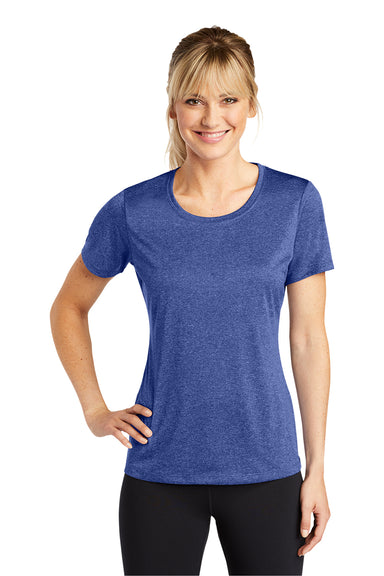 Sport-Tek LST360 Womens Contender Heather Moisture Wicking Short Sleeve Crewneck T-Shirt Heather Cobalt Blue Model Front