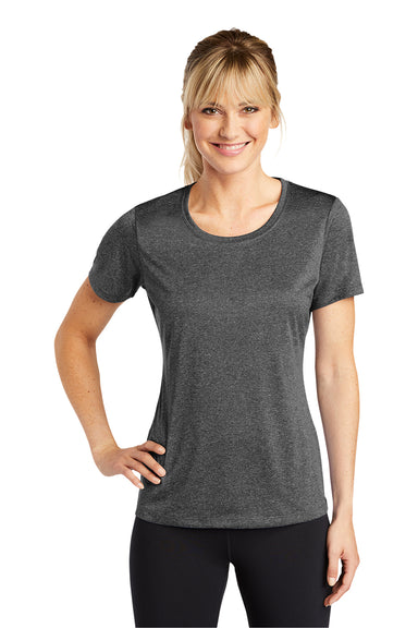 Sport-Tek LST360 Womens Contender Heather Moisture Wicking Short Sleeve Crewneck T-Shirt Heather Graphite Grey Model Front